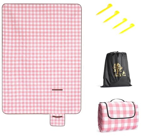 Oak & Tea Manta de Picnic Manta Picnic Impermeable 150 x 200 cm Plegable Manta de Playa Manta Picnic Impermeable Fácil de Almacenar Lavable a Máquina (Cuadros Rojos, 150 x 200 cm)