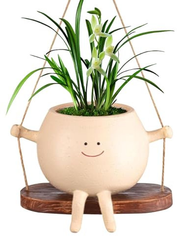 Vaso per fioriere con faccia oscillante, fioriere sospese in resina con capolini, simpatico vaso per piante oscillante, filo di perle e piante grasse, fioriera creativa sospesa