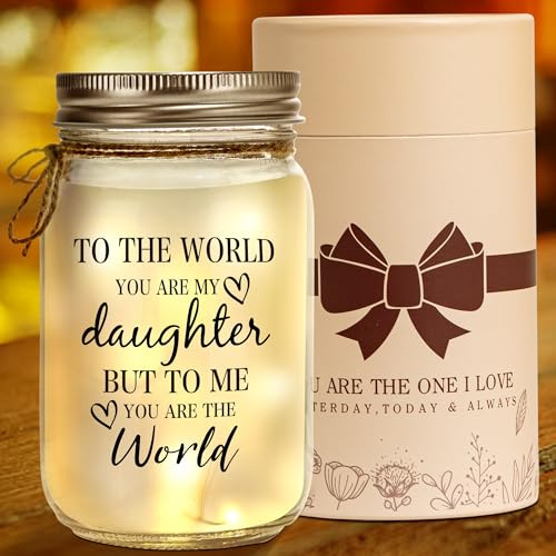 Mason Jar Night Light for Daughter, Mothers Day Gifts for Women, Home Decoration Lights, Personalized Crystal Stickers Night Light Gift for Birthday Mothers Day Gifts