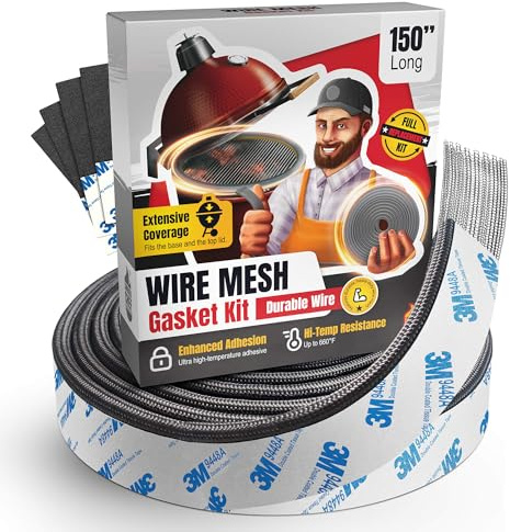 Drahtgitter-Dichtungssatz passend für Kamado Joe Classic – 381 cm Fiberglas-Dichtungs-Ersatz-Set – passend für Big Green Egg – Kamado-Zubehör und Ersatzteile – Smoker-Dichtung