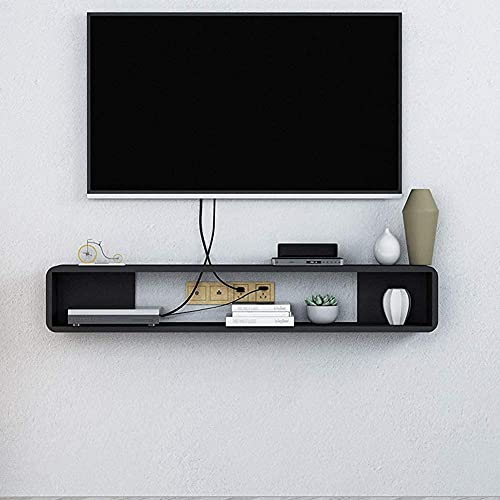 Generisch Modernes schwebendes Regal, hölzerne Wandkonsole, Medienkonsole für Set-Top-Box, Router, DVD-Aufbewahrungsregal, Wohnzimmerdekoration/Weiß / 1 m (Schwarz 0,8 m)