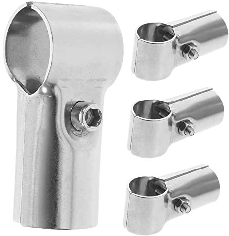 WOONEKY 4pcs Stainless Steel Pipe Fittings Chain Link Fence Part Panel Clamps for Woodworking Clamp for Greenhouses Shelf End Rail Bracket Farm Shed Use