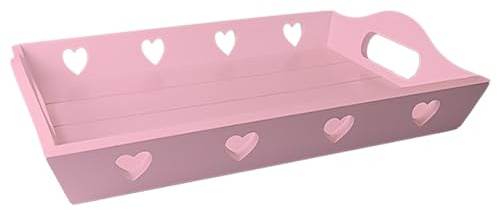Tech Island Serving Tray, Wooden Breakfast Tray Rectangular Heart cut out Design Dinner/Drinks Reusable Serving Trays, Easy Grip Handles Ideal for Home Breakfast, party (Pink)