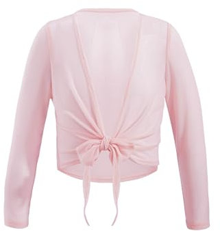 ETRYOX Ballett Tanz Wickel Oberteile Mädchen-Ballett-Wickeljacke, Kinder-Gymnastik-Trikot, langärmelig, Tanzoberteil, modisches Tanz-Bolero-Cardigan-Kostüm(Pink,12)
