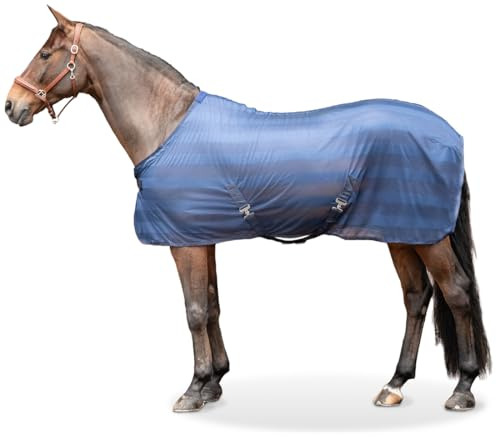 Equinate Fliegendecke Guardian mit Kreuzbegurtung und Widerristpolster 165cm Navy - Ekzemerdecke mit effektiven Schutz vor Fliegen und Insekten - Pferdedecke - Weidedecke