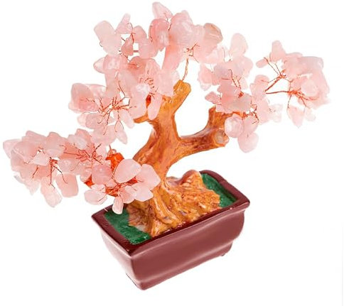 Arbol de la Vida Piedras Naturales 100% Genuinas Arbol de la Vida Decoracion Cristales Curativos Cirstales Terapias Yoga (Cuarzo Rosa, 20 cm Mediano)