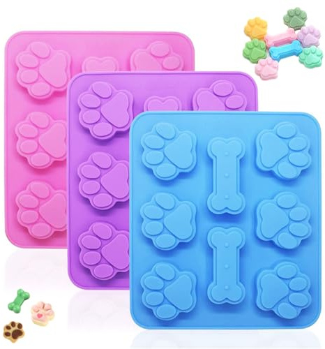 YYUEZHI 3 Stück Hundeeis Form, Silikonformen Gießformen Hundepfoten, Schokoladenformen Silikon, Hundepfoten Und Knochenform, Backmatten für Hundeleckerlies, SüßIgkeiten, Gelee, Eiswürfel