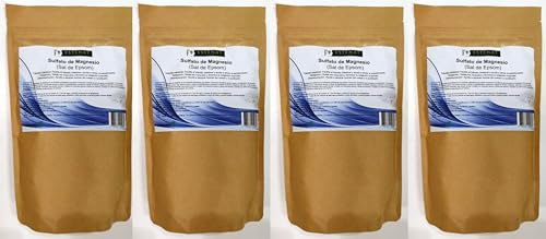 Sulfato de Magnesio alimenticio en polvo 500G (Sal de Epsom) (4 paquetes de 500G)