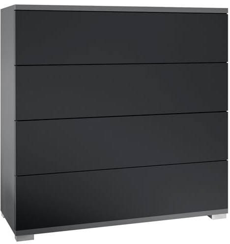 Vladon Kommode Pavos V3, Sideboard mit 4 Schubladen Anthrazit matt/Schwarz matt (76 x 76 x 35 cm)
