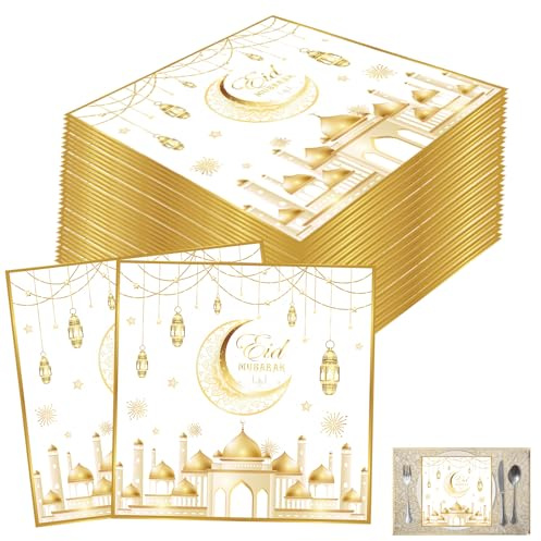 Serviettes de Table pour Ramadan Mubarak Serviettes de Table Spéciales pour Eid Mubarak - Décorations de Table pour Ramadan, Conception Unique pour Eid Mubarak