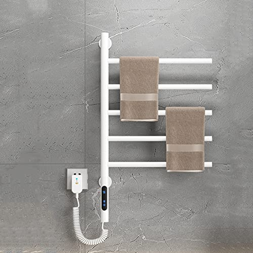 WUBYING Electric Towel Radiator 82W, 180° Rotation Smart Electric Towel Rail with Thermostat, Timing 1-8 Hours, Temperature Adjustable 45-70°, Stainless Steel Heated Towel Rack