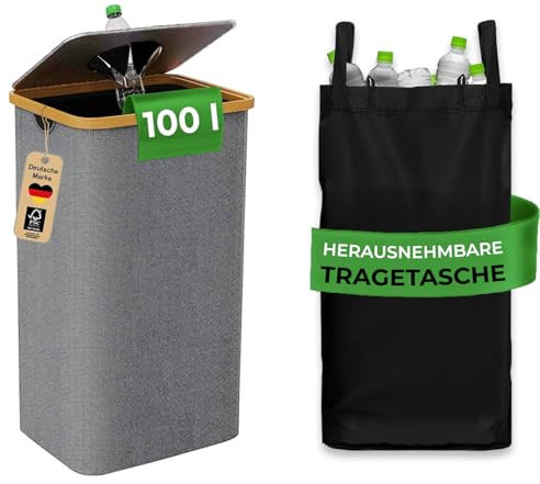 Daal® 100L Pfandflaschen Sammelbehälter mit Deckel Pfandflaschen Behälter Aufbewahrung flaschensammler Leergut Altglas Für Küche & Lagerraum mülleimer pfandflaschen organizer, Hell Grau