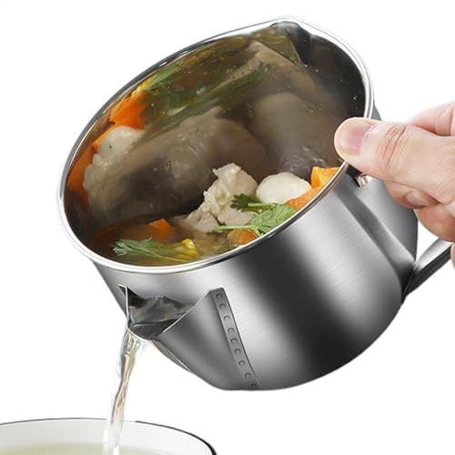 Grease Separator Jug - Dishwasher-Safe Fat Separator for Kitchen | Stainless Steel Oil Separator Cup with Strainer | Ideal for Gravy, Broths & Sauces, Multifunctional Cooking Tools