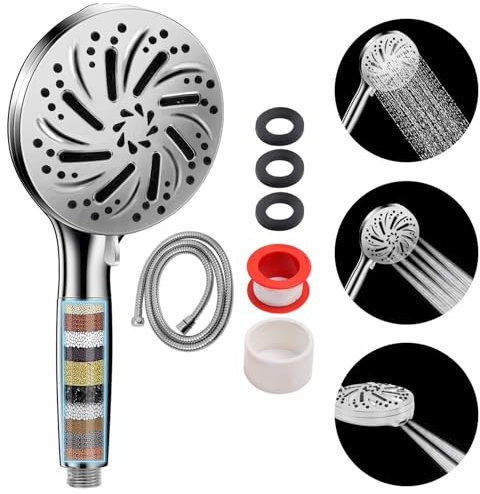 Qixora Soffione Doccia Anticalcare con Filtro Soffione Doccia con Filtro Soffione Doccia con Filtro a 20 Fasi Soffione Anticalcare con Tubo da 1,5M, 10 Getti Spray Alta Pressione con Filtrazione