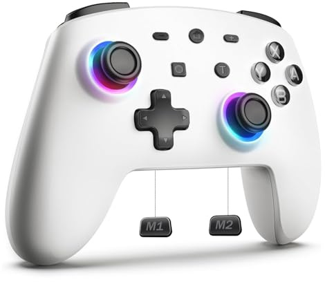 Lampelc Switch Controller Kompatibel mit Switch/OLED/Lite, Switch Pro Controller, 9 LEDs Wireless Controller für Switch mit Turbo, 6-Achsen, Aufwachen, Gyroskop, SYNC, Makro und Screenshot -Weiß