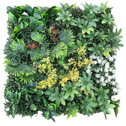 12 Stück Künstliche Hecke Pflanzenwand 50 x 50 Cm, Kunstpflanzen zur Wandmontage, Wandgarten Green Wall Sichtschutz, Künstliche Pflanzen Deko für Wand, Balkon & Garten, Schnell Montiert & Erweiterbar