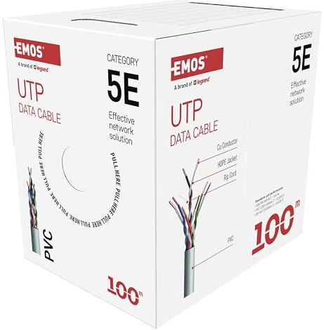 EMOS - Cable de red UTP CAT 5e, 100 m, PVC - Cable de conexión CAT5e UTP - Cable Cu- Cable LAN Gigabit - Cable Ethernet sin blindaje - Para interiores