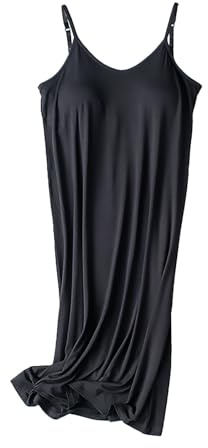 Abito sottoveste da donna con reggiseno integrato, senza maniche, con spalline sottili, camicia da notte morbida, per dormire e rilassarsi, Nero , L