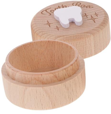 Scatola Dentini da Latte in Legno Beige, Rotonda per Ragazzo Ragazza
