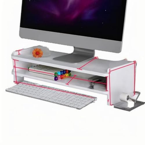 Hixingo Support de Moniteur en Bois, Support d'écran Ordinateur Portable, Socle Réhausseur en Bois de Noyer, pour PC Ordinateur Portable de Bureau Écran TV Tablette (Blanc A)