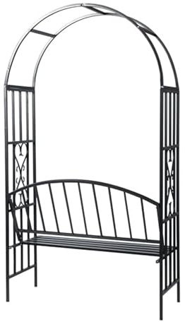 Vopese Arco de rosas con banco negro – metal recubierto de polvo, 114 x 57 x 210 cm, para jardín y terraza Model40545