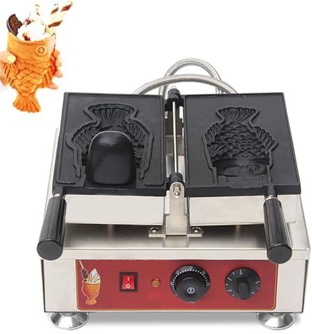 Gelatiera Taiyaki Commerciale, Macchina per Waffle Elettrica a Forma di Pesce da 2 KW con Rivestimento Antiaderente, Controllo della Temperatura E Timer, per Ristoranti, Snack Bar