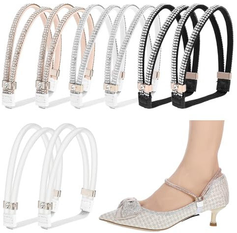 LIQWEI 4 stycken högklackade skoremmar, avtagbara sandaler skosnören elastiska skoremmar för höga klackar strass glitter skor för damskor sandaler pumps bröllop fest