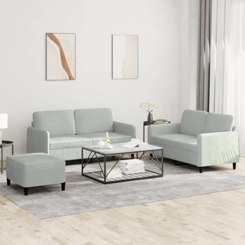 ZQQLVOO Samt Sofagarnitur 3-Teilig mit Hocker, Bequemes Sitzgruppe Set für Wohnzimmer, Weiches Velours Sofa mit Stabilen Metallgestell, Sitzbank Garnitur