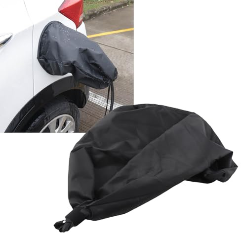 Magnetic EV Charger Port Cover,Waterproof and UV-Resistant Oxford Cloth Protector with Adjustable Strap,All Weather Protection Against Snow Rain Sun Dust for Most Electric Cars (Black)