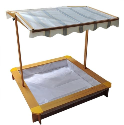 Kids Sandbox with Rotatable UV Resistant Canopy and Sand Protection Liner for Outdoor Backyard Play