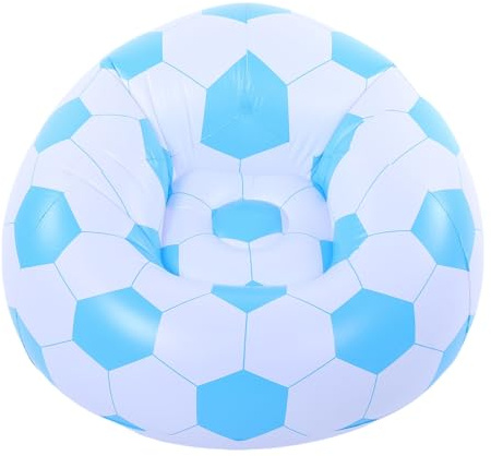 Riuulity Aufblasbares Kleines Sofa mit Blauem und Weißem Fußball, Tragbarer Aufblasbarer PVC-Stuhl für Wohnzimmer, Schlafzimmer, Büro, Reisen