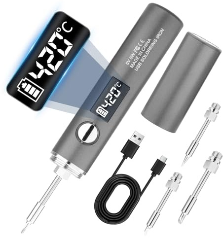 ANTREATU Rechargeable Cordless Soldering Iron Kit with LED Display - 5 Temperature Settings 260°C to 420°C, USB-C Wireless Soldering Iron Set Includes 3 Tips for DIY Electronics & PCB Repair