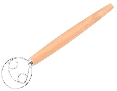9.45 Inch Danish Dough Whisk, Bread Making Accessories, with Wooden Handle, Convenient and Sturdy Stainless Steel Mixing Tool, Pizza, Pastry, Sourdough and Other Baking Preparations