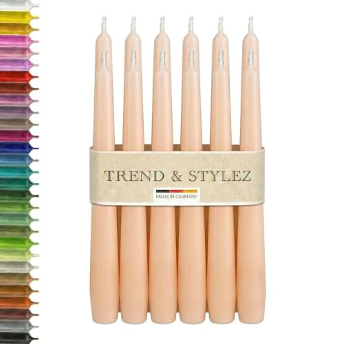 Elegante Spitzkerzen 250x23 mm – Premium Tafelkerzen & Tischdeko – Tropffrei, Geruchsneutral – 8h Brenndauer, RAL-zertifiziert, Made in Germany (Pfirsich, 12er Pack)