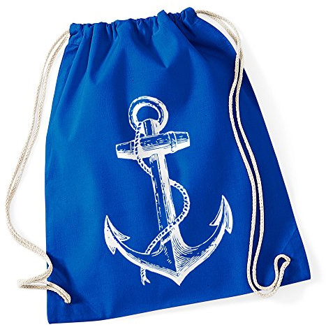 Autiga Turnbeutel Anker Hipster Beutel Tasche Anchor Jutebeutel Stringbag Beuteltasche Gym Bag Drawstring Blau