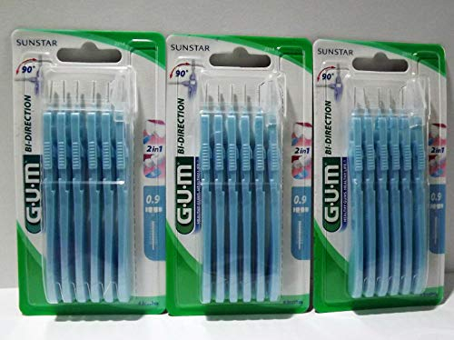 Brossette interdentaire GUM BI-DIRECTION, 6 unités, bleu clair 0,9mm, Lot de 3 (3 x 6 unités)