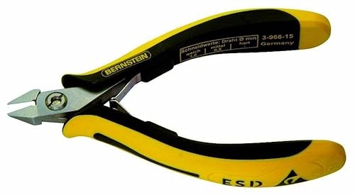 Bernstein Werkzeug Seitenschneider Technicline mit schmalem spitzem Zangenkopf, völlig ohne Wate, ableitfähige zweifarbige Handschutzhüllen, 120 mm, 3-966-15