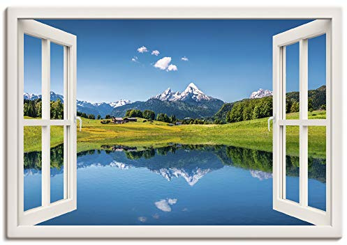 ARTLAND Wanddeko Leinwand Bilder Wandbild 100x70 cm Landschaften Fensterblick T4RC