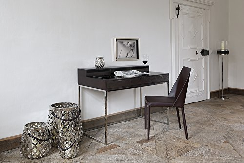 [DL] Neil, Sekretär, Edelstahlgestell, MDF und Furnier, Espresso, silberfarben, L. 120 cm, B. 60 cm, H. 87 cm