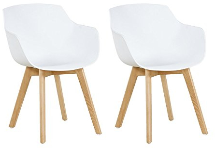 H.J WeDoo 2er Set Wohnzimmerstuhl Esszimmerstuhl mit Armlehne und Buchenholz Retro Design Stuhl, Geeignet für Büro Lounge Küche Wohnzimmer Küchenstühle durch SGS-GeprüFt (Weiß)