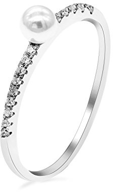 Uloveido 4.5mm Simulated White Freshwater Cultured Pearl Ring Stackable 925 Sterling Silver Band for Women Sizes Q WE248