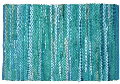 Ramanta Home Hand Woven 100% Cotton Chindi Rag Rug 2'x3' - Teal, Recycled Reversible Rug, Boho Farmhouse Rugs for Living Room, Dinning Room, Kitchen, Entryway, Bedroom Rugs - 24x36