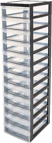 Iris Ohyama Cassettiera in Plastica con ruote, 12 Cassetti Piccoli, Nero, Maniglie facili da tirare, Organizzatore, Per Camera Da Letto, Bagno, Scuola e Ufficio, Senza BPA, Contenitore, DC-012