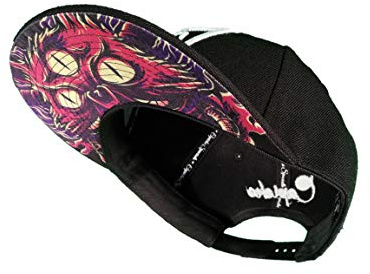 Capiche [99+ Designs] Sombrero Snapback Negro, Purple Monster Cat, Gorra Plana para Hombres, Completa Unisex, de Monstruo, Arte Oscuro, Criatura Ojos Amarillos