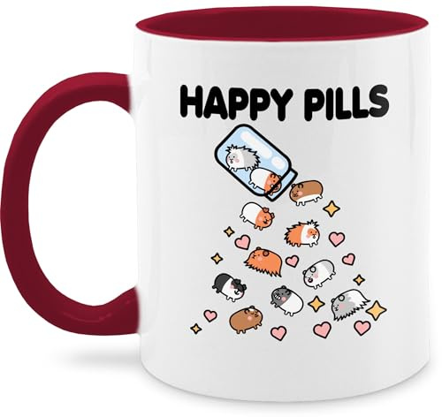 Tasse Tassen 325ml - Statement - Happy Pills - Meerschweinchen Mrerschwein - 325 ml - Bordeauxrot - hamstertasse kaffetassen sprüche statements pill fanmug meerschweinchen-tasse statement-tasse