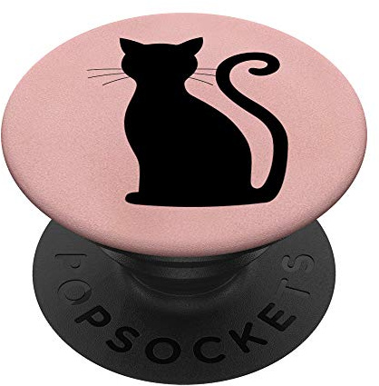Phone Grip Cat Design - Black Cat Shape On Rose Pink PopSockets PopGrip: Swappable Grip for Phones & Tablets