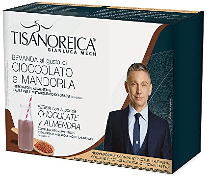 Gianluca Mech | Tisanoreica Bevanda Proteica al Gusto Cioccolato e Mandorla, 1 x 120g, Integratore Alimentare Keto