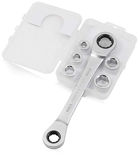 SPEEDWOX Socket Ratchet Wrench Set Metric 6 Pcs Set Double Box End Ratcheting Gear Spanner Heavy Duty Multi Functional Combination Wrench Set
