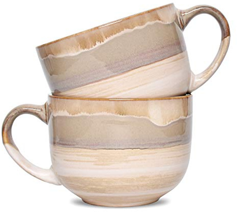Bosmarlin Large Ceramic Coffee Mug Set of 2, Stoneware Jumbo Latte Mugs for Office and Home, 16 Oz, Dishwasher and Microwave Safe(Brown Grey, 2)