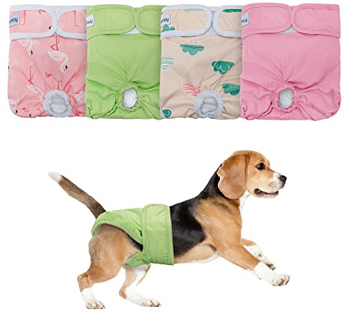 Teamoy 4Pcs Wiederverwendbare Hündin Windel, Super Saugfähige, L1 | Waschbare Hundewindelwindeln für Hündinnen, Super Saugfähige Damenbinden Höschen